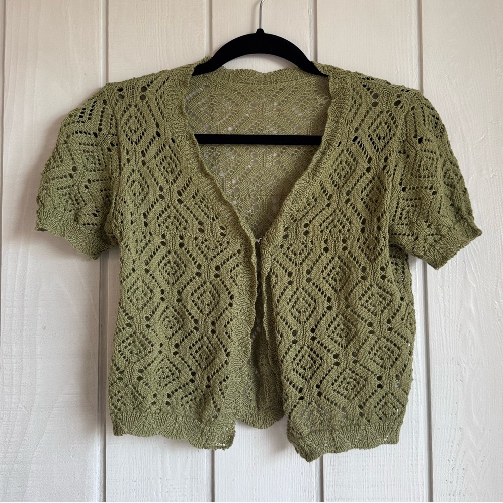 Vintage Green Crochet Short Sleeve Cardigan